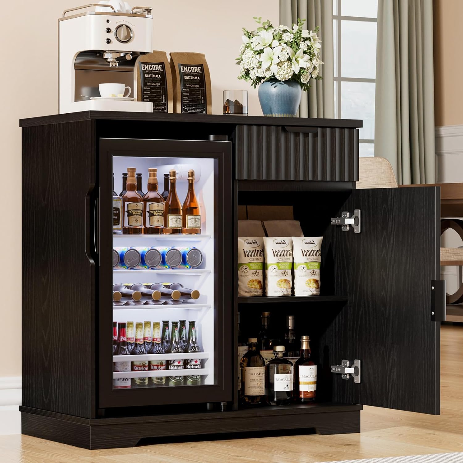 Fluted Coffee Bar Cabinet with - Home Bar And Fridge 评论和价格
