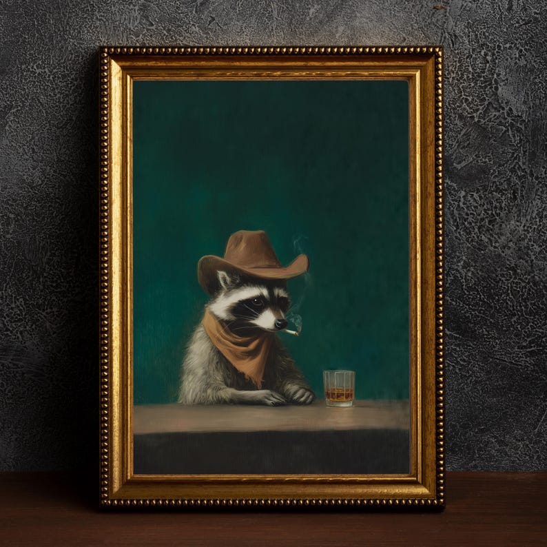 Vintage Funny Smoking Raccoon  - Home Bar Lounge 评论和价格