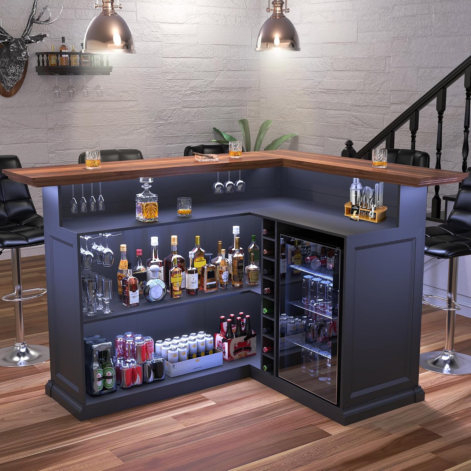 L-Shaped Home Bar Cabinet with - Home Bar And Fridge 评论和价格